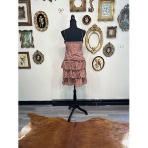 Vintage Cacharel 100% Silk Ruffle Mini Dress Y2K Beaded Mauve Size 4-6
